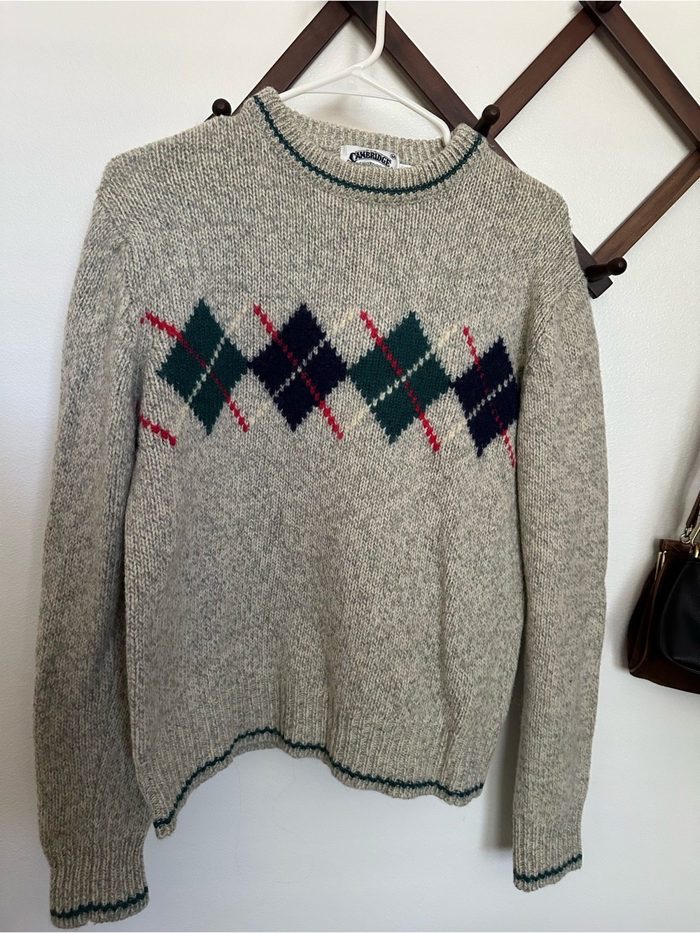 Cambridge Dry Goods Company Women's Wool Argyle Crewneck Sweater